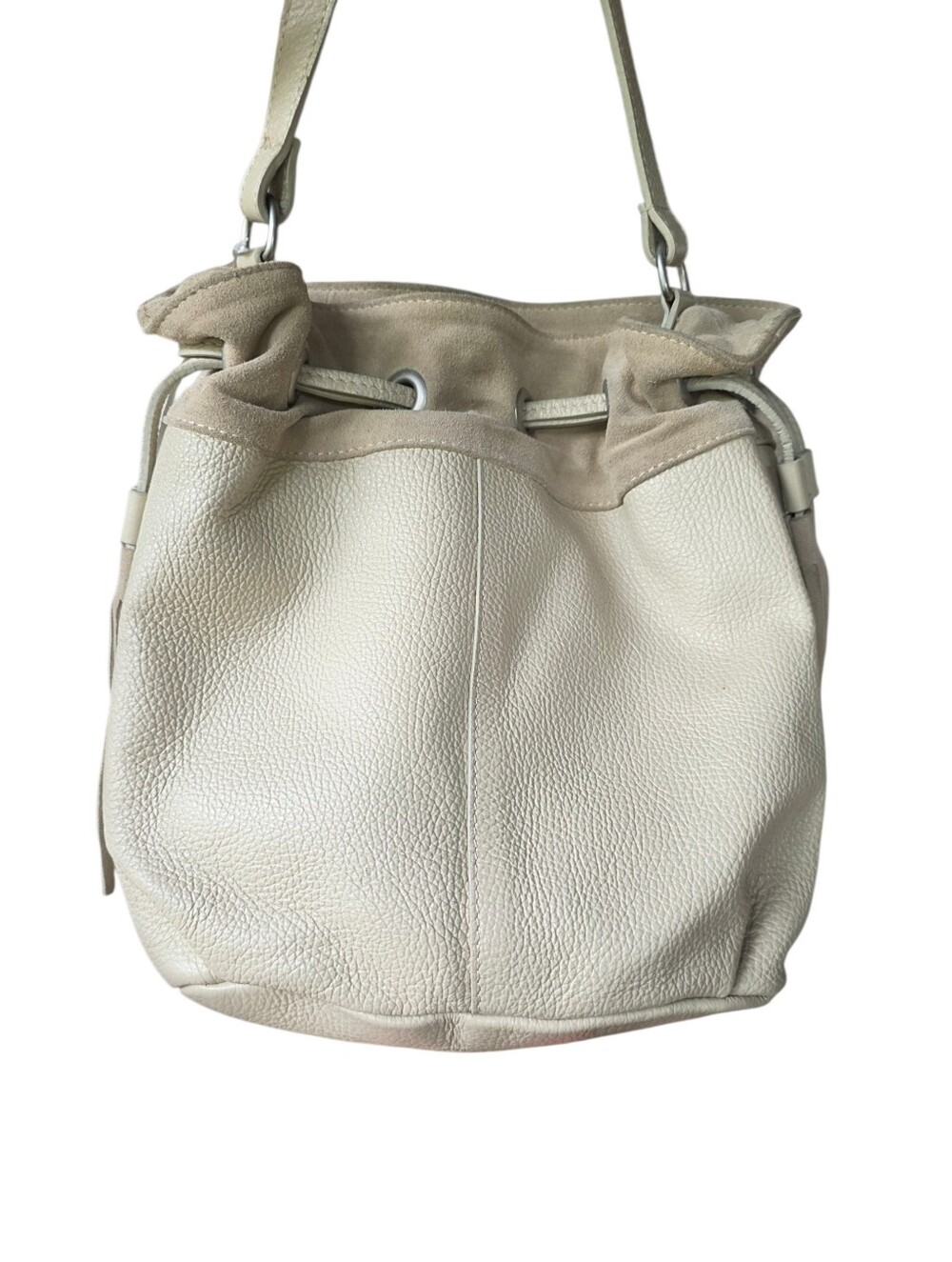 American Eagle Leather Drawstring Bucket Bag - Cream